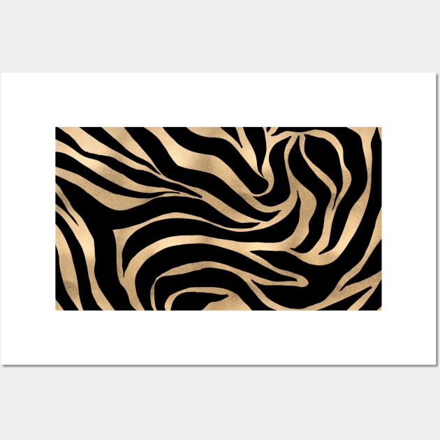 Elegant Metallic Gold Zebra Black Animal Print Wall Art by NdesignTrend